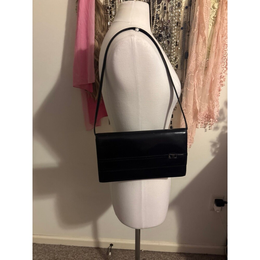 Vintage Ann Taylor LOFT Black Leather Baguette Shoulder Bag